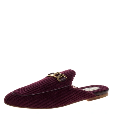 Pre-owned Tod's Burgundy Corduroy Chain Detail Mules Size 39