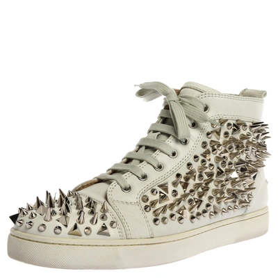 Pre-owned Christian Louboutin White Leather Orlato Spike High Top Sneakers Size 45