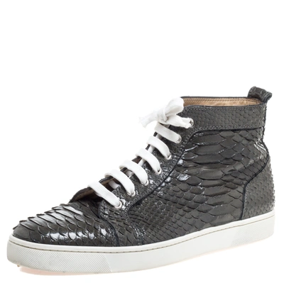 Pre-owned Christian Louboutin Grey Python Louis High Top Sneakers Size 45