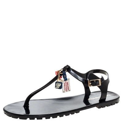 Pre-owned Dsquared2 Black Jelly Key Embellishment T-strap Flats Size 41