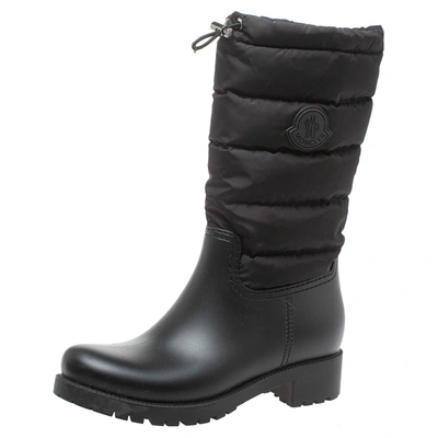 Pre-owned Moncler Black Nylon And Rubber Ginette Stivale Padded Mid Length Boots Size 37