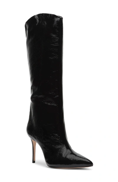 Schutz Maryana Pointed Toe Boot In Black Patent Leather