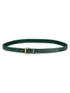 Saint Laurent Logo Skinny Suede Belt In Deep Green