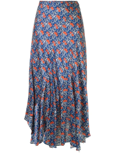 Alexis Serodie Printed Satin Midi Skirt In Blue