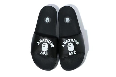 Pre-owned Bape A Bathing Ape College Slide Sandals Black In Black/black