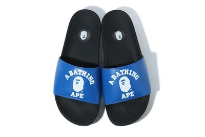 Pre-owned Bape A Bathing Ape College Slide Sandals Blue In Black/blue