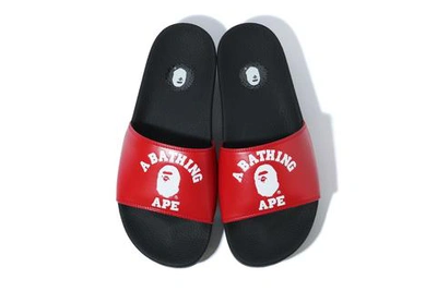 Pre-owned Bape A Bathing Ape College Slide Sandals Red In Black/red