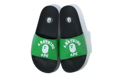 Pre-owned Bape A Bathing Ape College Slide Sandals Green In Black/green