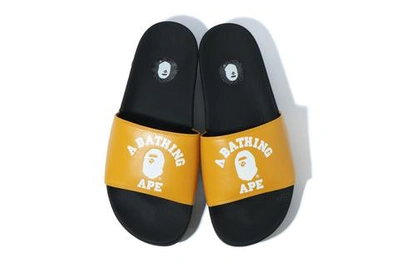 Pre-owned Bape A Bathing Ape College Slide Sandals Yellow In Black/yellow
