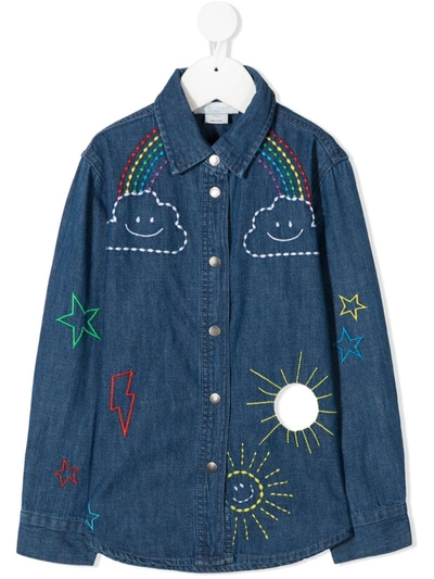 Stella Mccartney Kids' Embroidered Denim Shirt In Blue