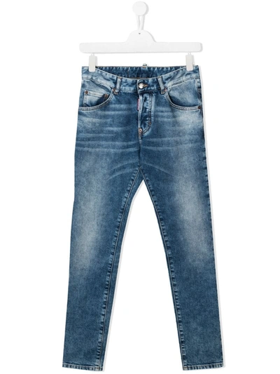 Dsquared2 Teen Stonewashed Slim-fit Jeans In Blue