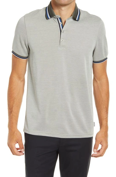 Ted Baker Shred Tipped Pique Polo In Khaki