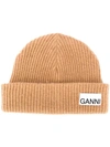 Ganni Recycled Wool Ribbed-knit Hat In Tiger's Eye