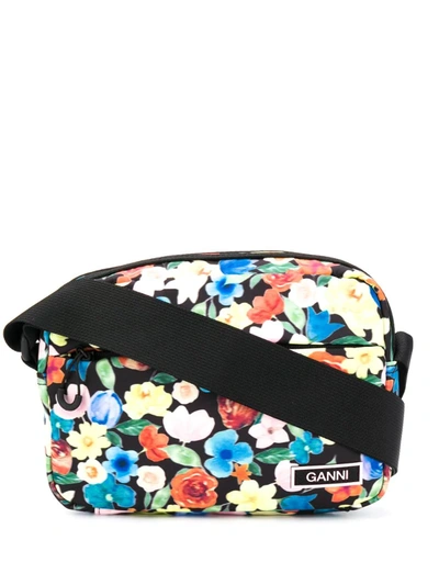 Ganni Floral Print Tech Fabric Camera Crossbody Bag In Multicolour