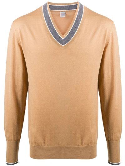 Eleventy V-neck Fine Knit Jumper In Neutrals