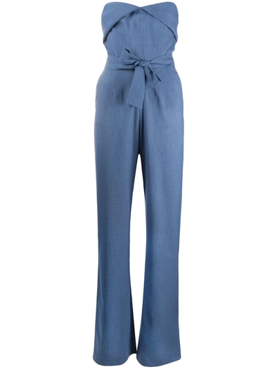 Materiel Belted Chambray Strapless Jumpsuit In Blue