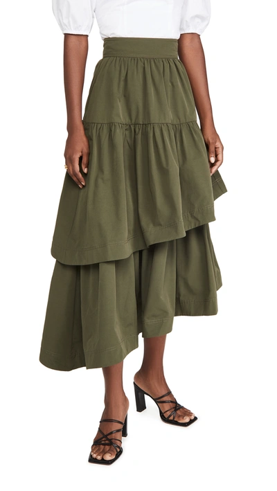 Aje Interlace Ruffled Midi Skirt In Olive