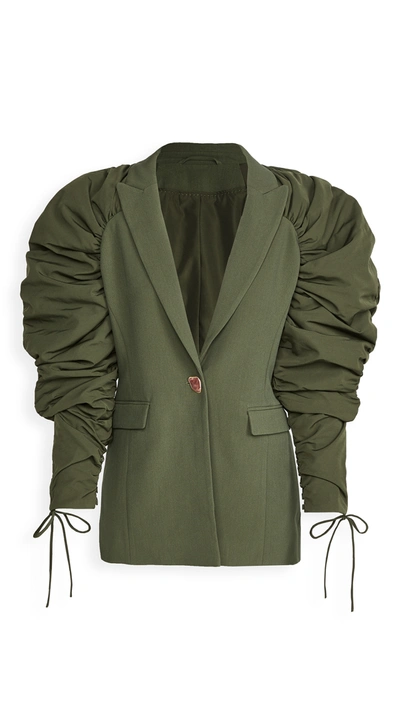 Aje Women's Interface Ruffle Blazer Jacket In Olive/army