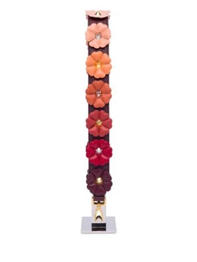 Fendi Strap You Flower-embellished Leather Shoulder Strap In Bordeaux