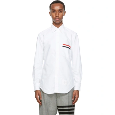 Thom Browne White Oxford Grosgrain Pocket Shirt` In 100 White