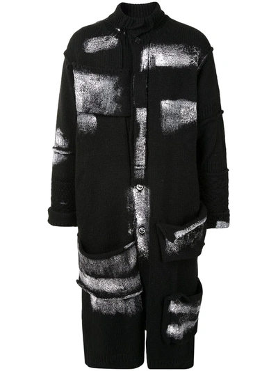 Yohji Yamamoto Paint-detail Long Cardigan In Black