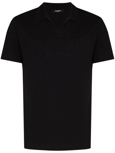 Balmain Logo-embossed Cotton Polo Shirt In Black