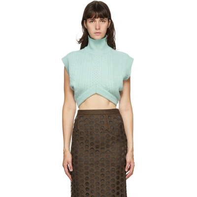 Andersson Bell Kyla Cropped Cable-knit Turtleneck Wool Vest In Sky Blue