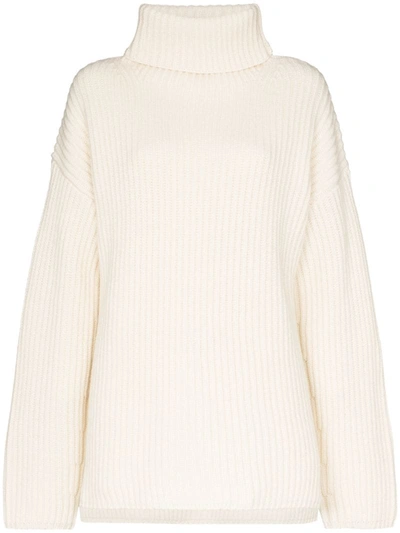 Joseph Oversized Wool Turtleneck Sweater In White