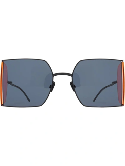 Mykita X Helmut Lang Sunglasses In 871 Black/fluo Pink Sides | Dark Grey Solid