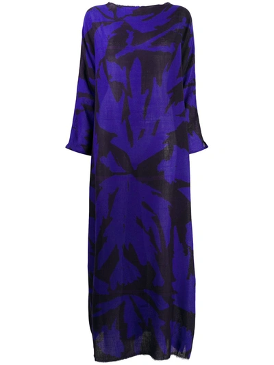 Daniela Gregis Raw-edge Floral Print Dress In Blue