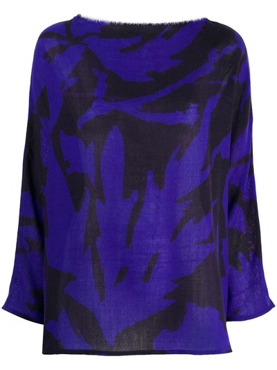 Daniela Gregis Flared Floral Print Knitted Top In Blue