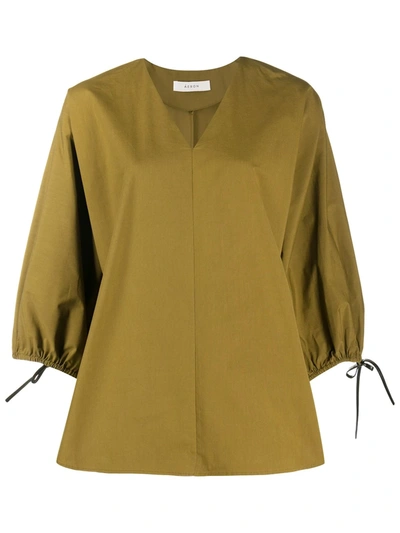 Aeron Flared Tie Sleeve Blouse In Green