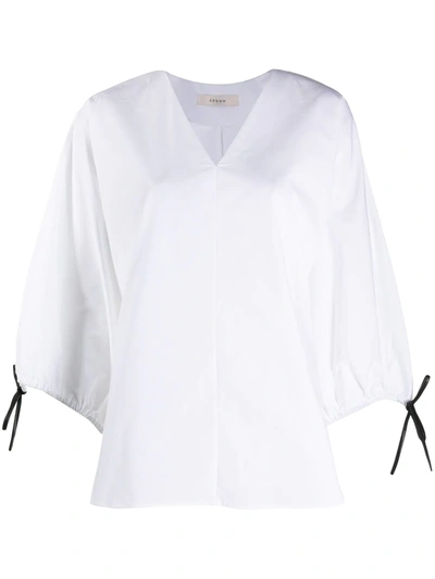 Aeron Sleeve-tie V-neck Blouse In White