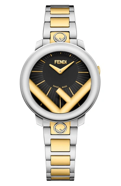 Fendi Run Away Bracelet Watch, 28mm In Gold/ Black/ Silver