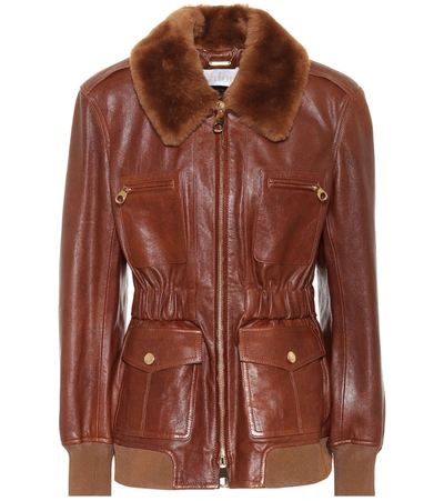 Chloé Lambskin Leather Jacket With Genuine Shearling Trim In Brown