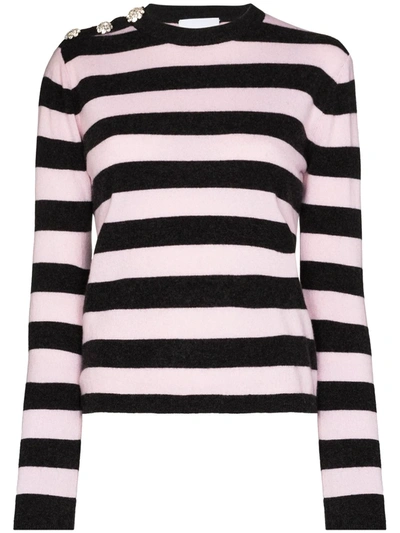 Ganni Button-detailed Striped Cashmere Sweater In Sweet Lilac