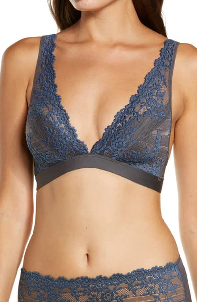 Wacoal Embrace Lace Deep-v Bralette In Nine Iron/ensign Blue