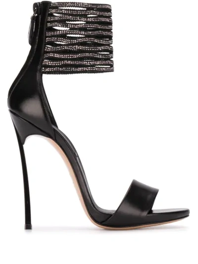 Casadei Crystal Ankle Strap Sandals In Black