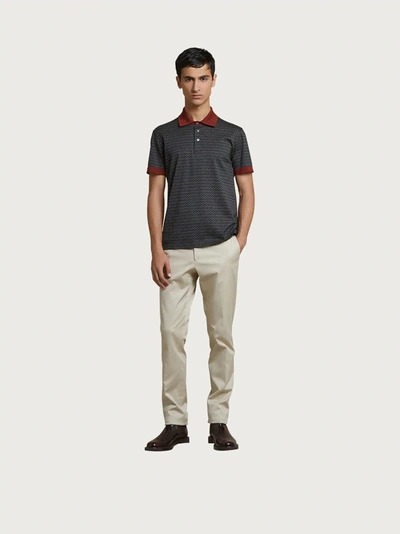 Ferragamo Short Sleeved Polo With Jacquard Gancini In Flannel/oxblood