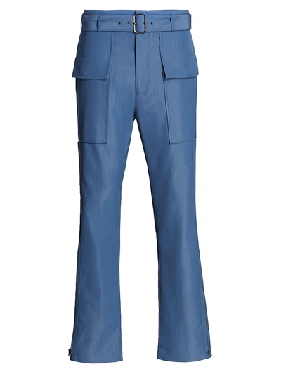 Ferragamo Flap Pocket Cotton-linen Pants In Blue