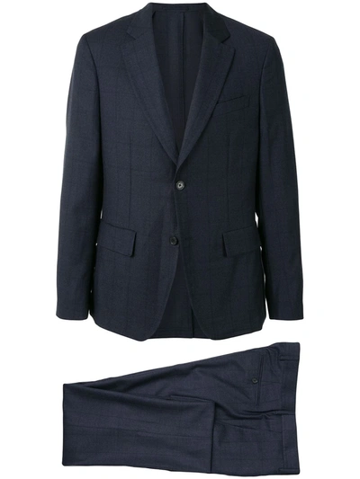 Ferragamo Single-breasted Checked Suit In Blue