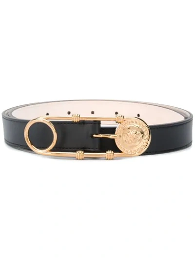 Versace Women's Genuine Leather Belt  Safety Pin In Black