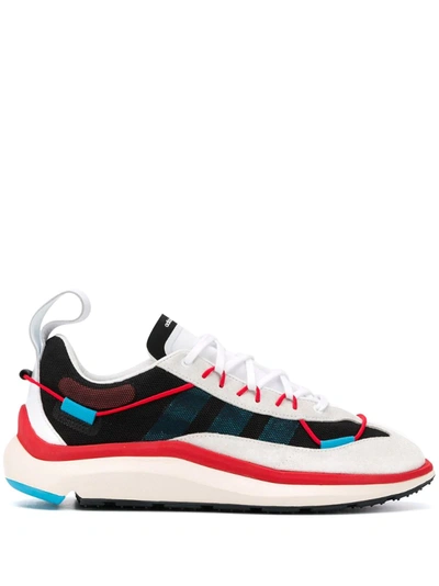 Y-3 Shiku Run Double-layer Mesh Sneakers In White,red,light Blue