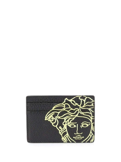 Versace Men's Genuine Leather Credit Card Case Holder Wallet Pop Medusa In Nero