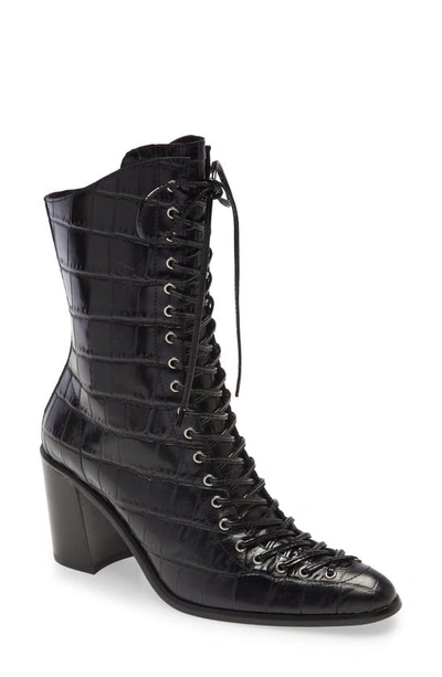 Jeffrey Campbell Archille Lace-up Boot In Black Crocodile