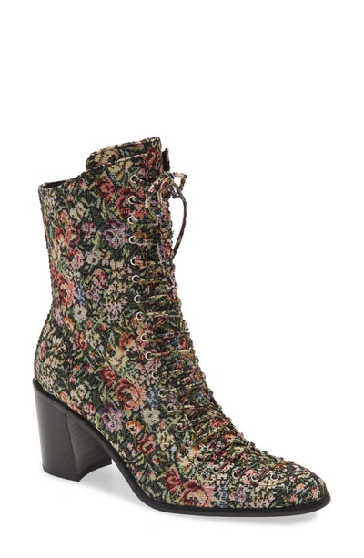 Jeffrey Campbell Archille Lace-up Boot In Multi Floral Tapestry