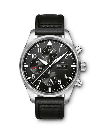 Iwc Schaffhausen Pilot Stainless Steel & Leather Strap Chronograph Watch