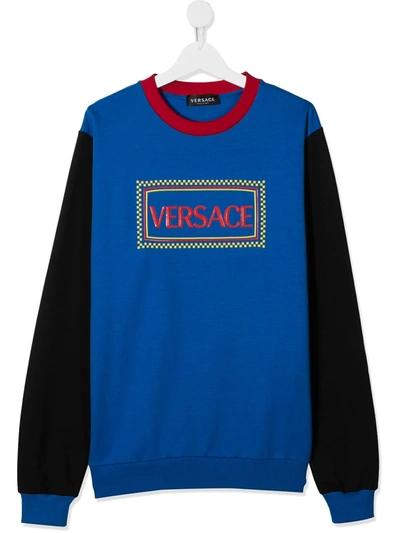 Young Versace Teen Logo-print Crew Neck Sweatshirt In Blue