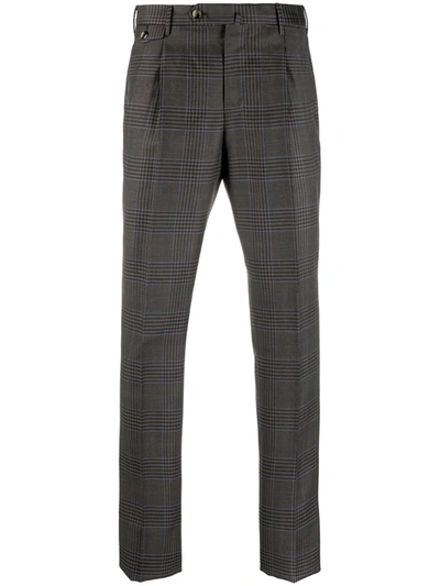 Pt01 Prince Of Wales Wool Trousers In Grey