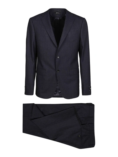 Z Zegna Mélange Wool Suit In Blue